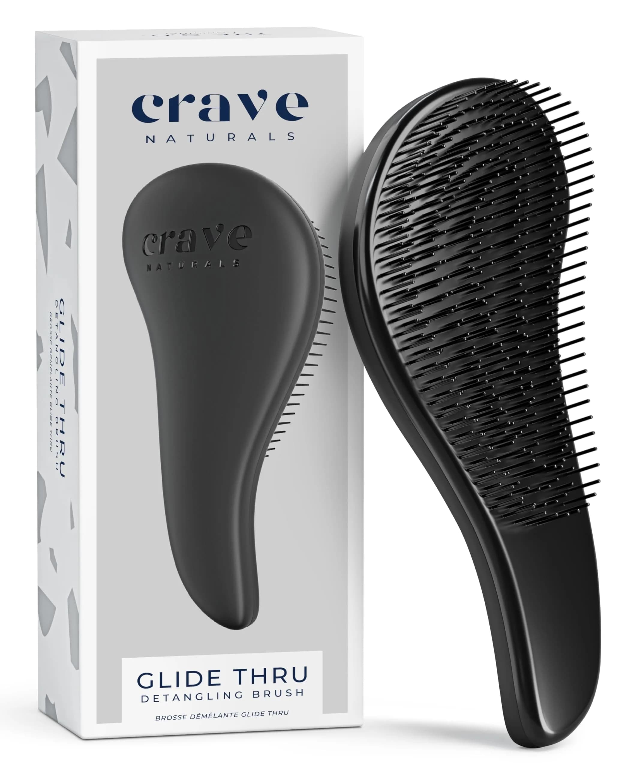 Crave Naturals Glide Thru Hair Brush - Detangler Brush for Curly, Straight, Wet or Dry Hair - Gentle Detangling Brushes for Adults, Kids, Toddlers - Hair Accessories for Women, 19cm (7.5") x 7.6cm (3") - Purple — Black