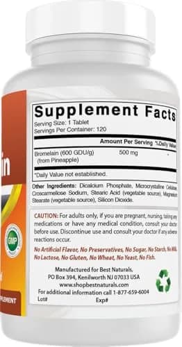Best Naturals Bromelain Digestive Enzyme Tablets 500 mg (120 Count) | Supports Digestion & Joint Health thumbnail 6