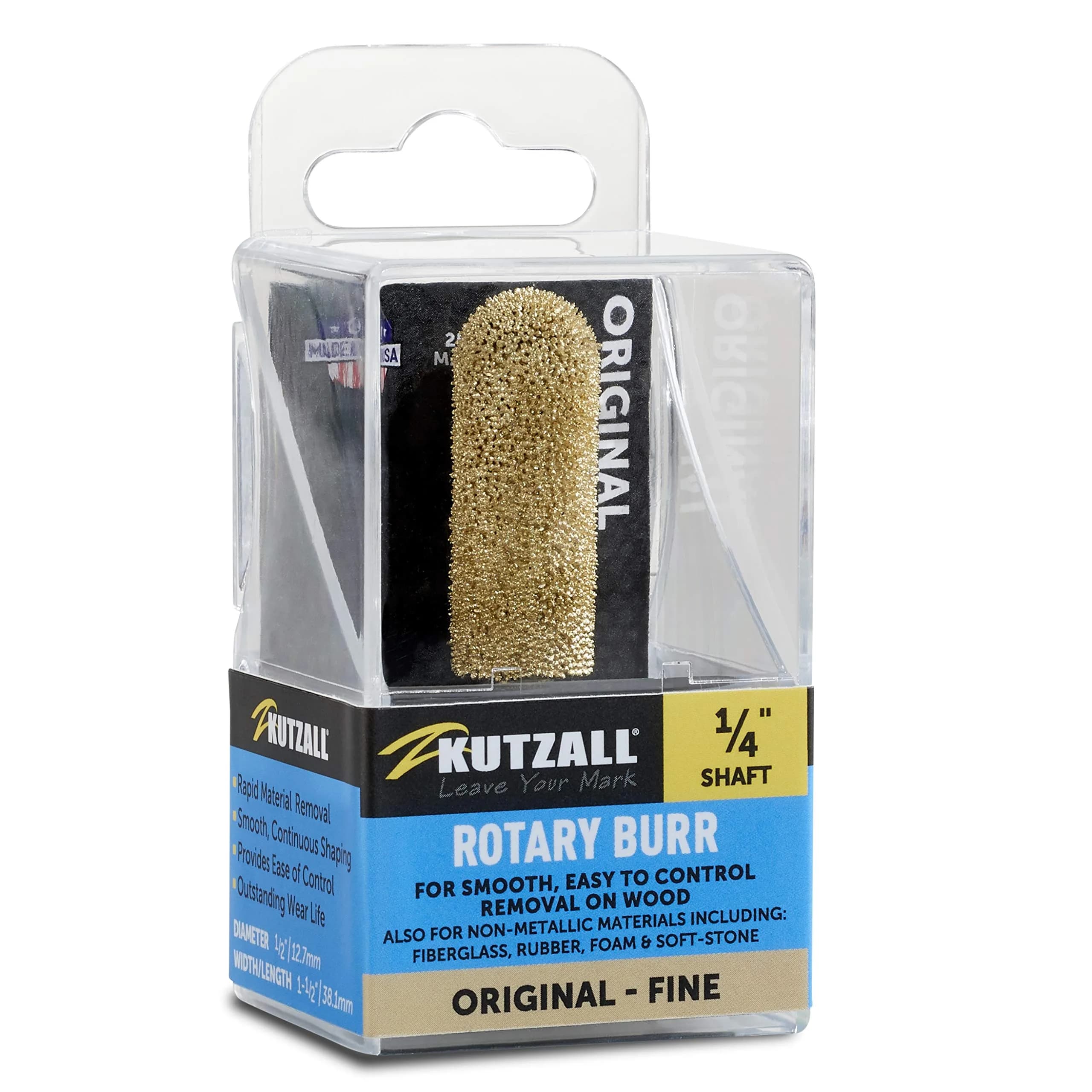 Kutzall Original Ball Nose Rotary Burr 12.7mm (1/2") Dia. X 38.1mm (1-1/2") L | Fine Tungsten Carbide Wood Carving Bit