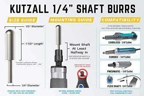 Kutzall Original Ball Nose Rotary Burr 12.7mm (1/2") Dia. X 38.1mm (1-1/2") L | Fine Tungsten Carbide Wood Carving Bit thumbnail 3