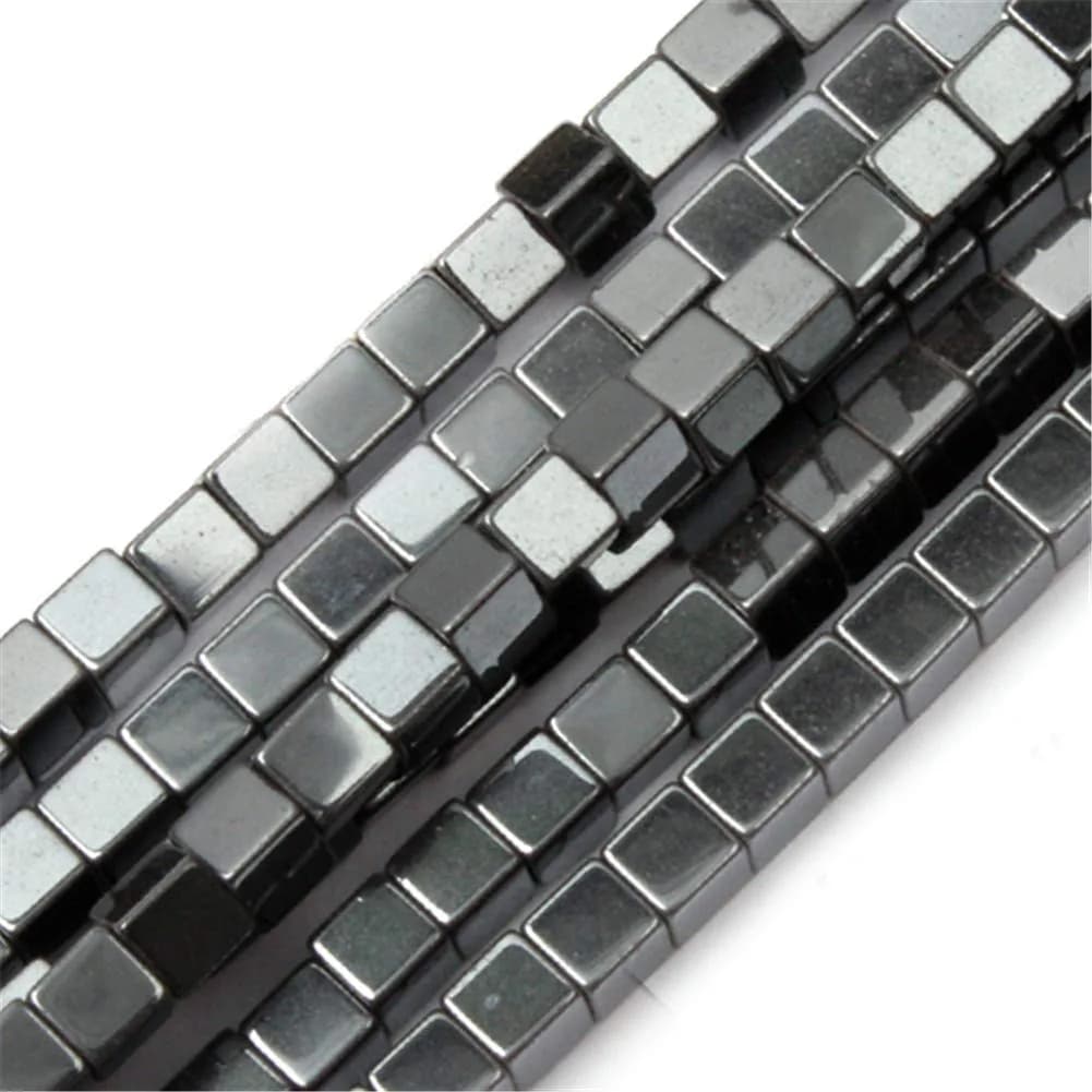 GEM-INSIDE CREATE YOUR OWN FASHION 4mm Square Black Hematite Beads | Non-Magnetic Jewelry Loose Beads 15 Inches - main product image