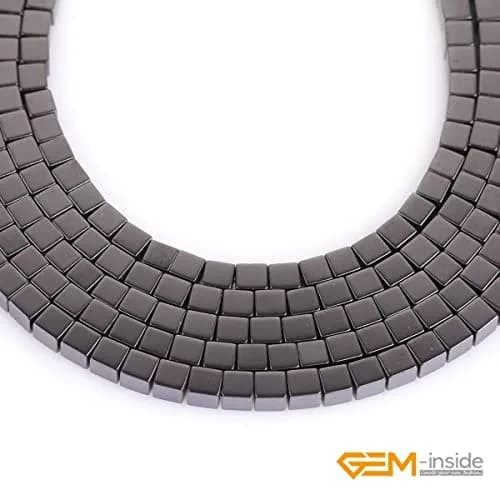 GEM-INSIDE CREATE YOUR OWN FASHION 4mm Square Black Hematite Beads | Non-Magnetic Jewelry Loose Beads 15 Inches thumbnail 4