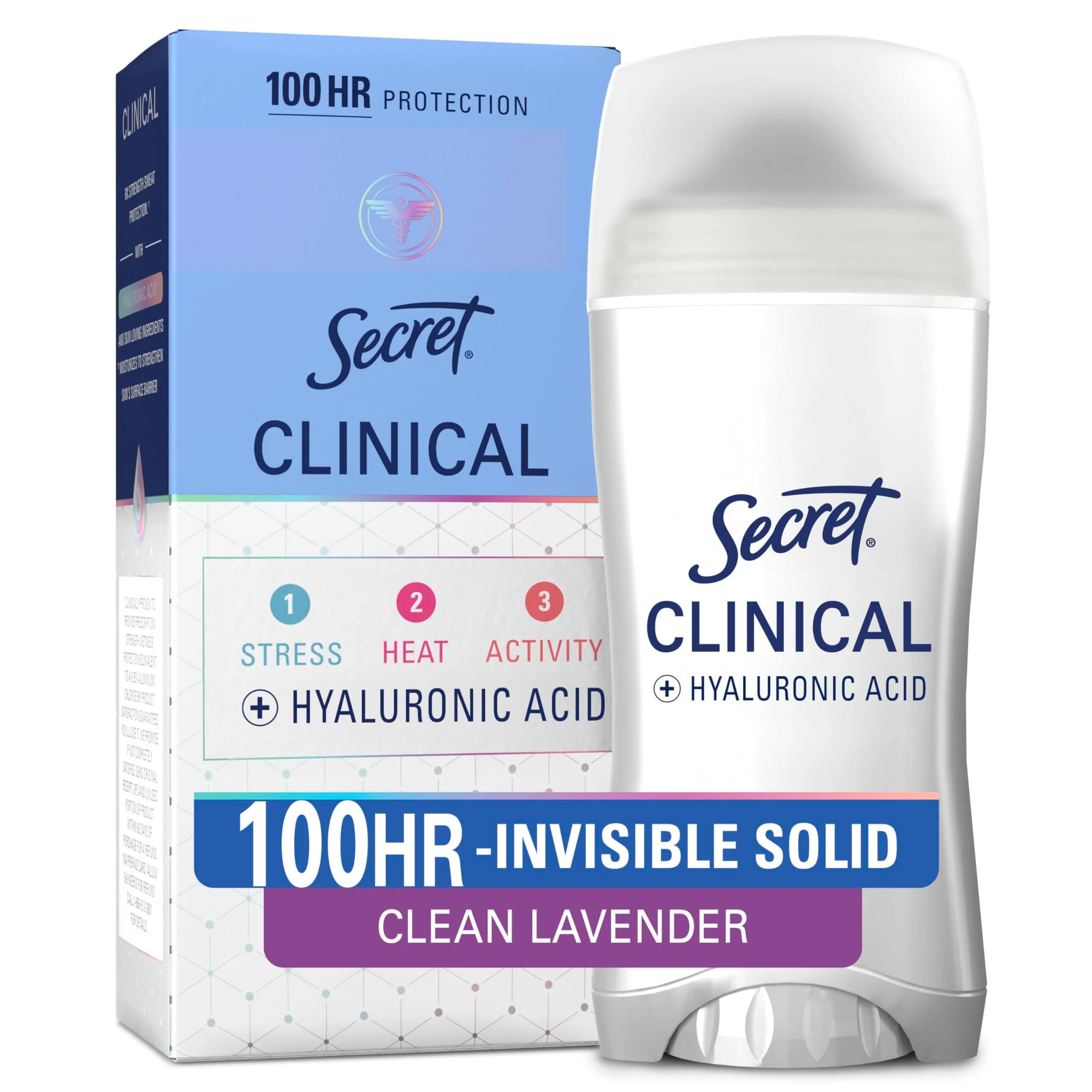 Secret Clinical Strength Invisible Solid Antiperspirant Deodorant for Women, Clean Lavender 73.7g (2.6 oz) | 100-Hour Sweat & Odor Protection