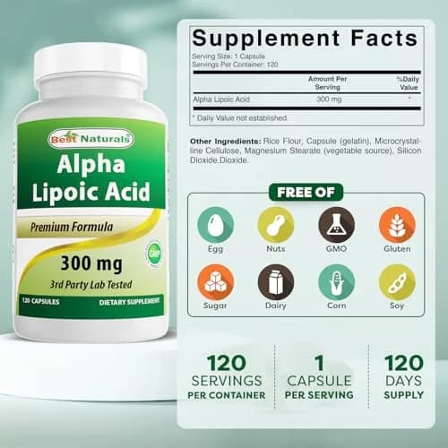 Best Naturals Alpha Lipoic Acid 300 mg 120 Capsules | Antioxidant Support for Adults thumbnail 2