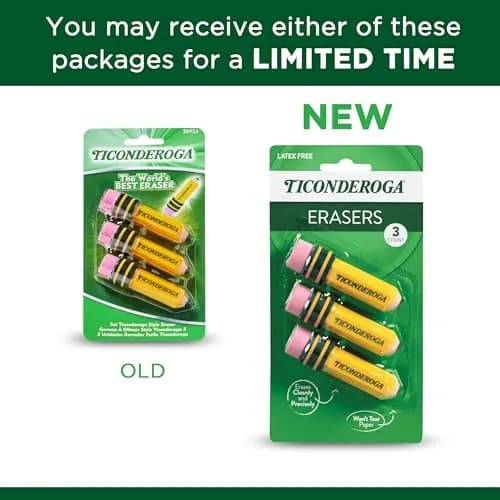 Ticonderoga Pencil Shaped Erasers, Yellow, 3 Count | Smudge-Resistant & Non-Toxic thumbnail 4
