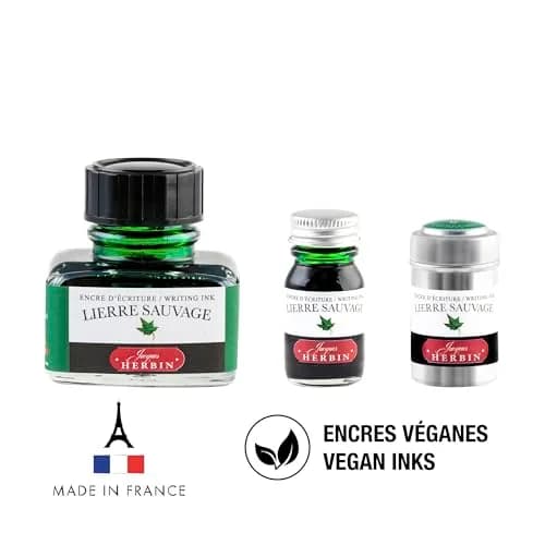 Jacques Herbin Fountain Pen Ink - Lierre Sauvage Green 10ml (0.3 fl oz) | Smooth Flow, Fast Drying thumbnail 5