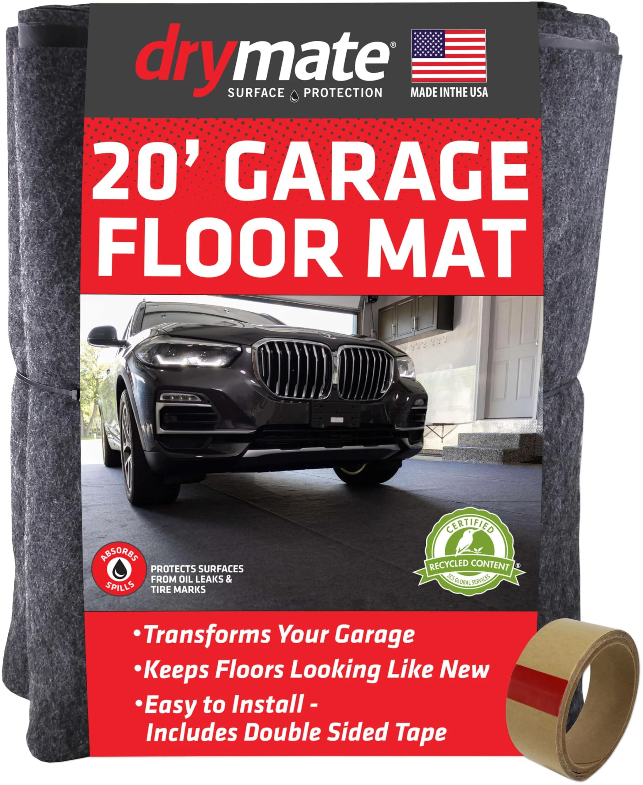 Drymate XL Oil Spill Mat 91cm x 150cm (36" x 59") | Premium Absorbent Garage Floor Protection — Charcoal / 7'4" x 20' (Rectangular)