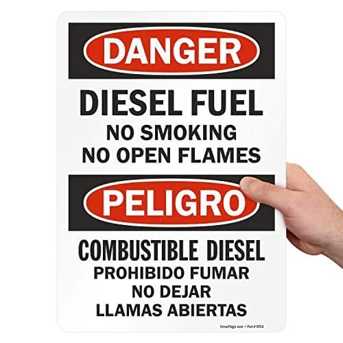 SmartSign Danger Diesel Fuel No Smoking No Open Flames Bilingual Label 10" x 14" | Safety Warning Sign thumbnail 1