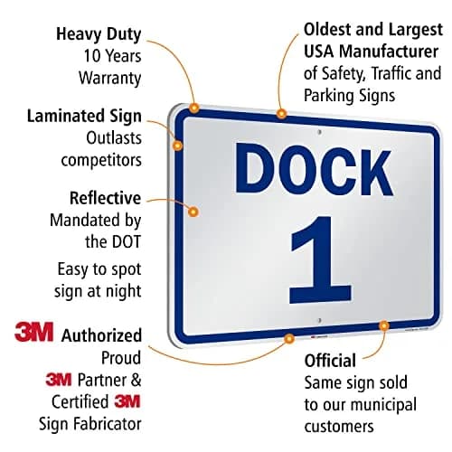 SmartSign Dock 1 Sign 18" x 24" Aluminum Reflective Blue on White | Durable & Easy to Install thumbnail 4