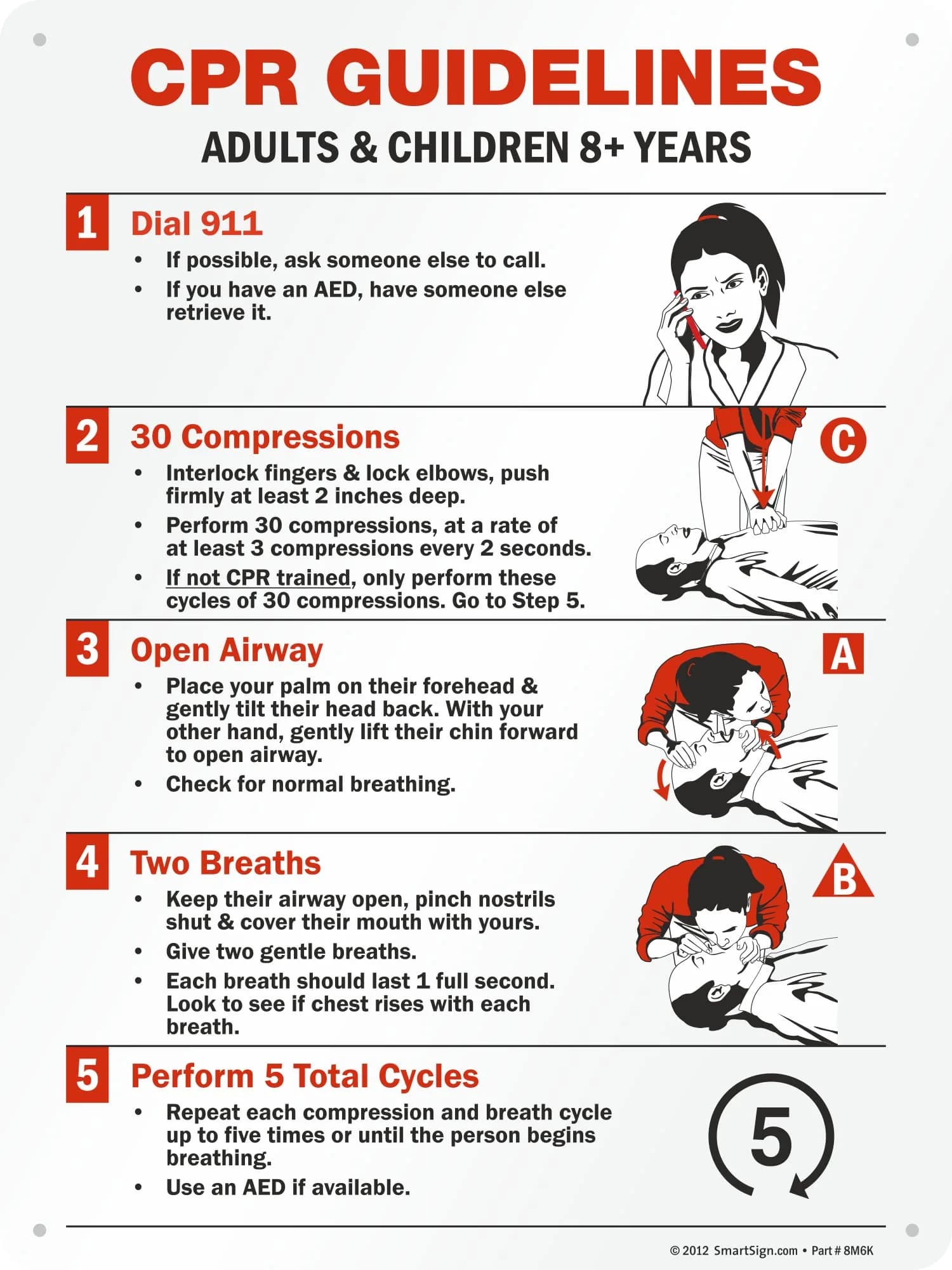 SmartSign CPR Guidelines - Adults & Children 8+ Years Sign | 18" x 24" Aluminum - main product image
