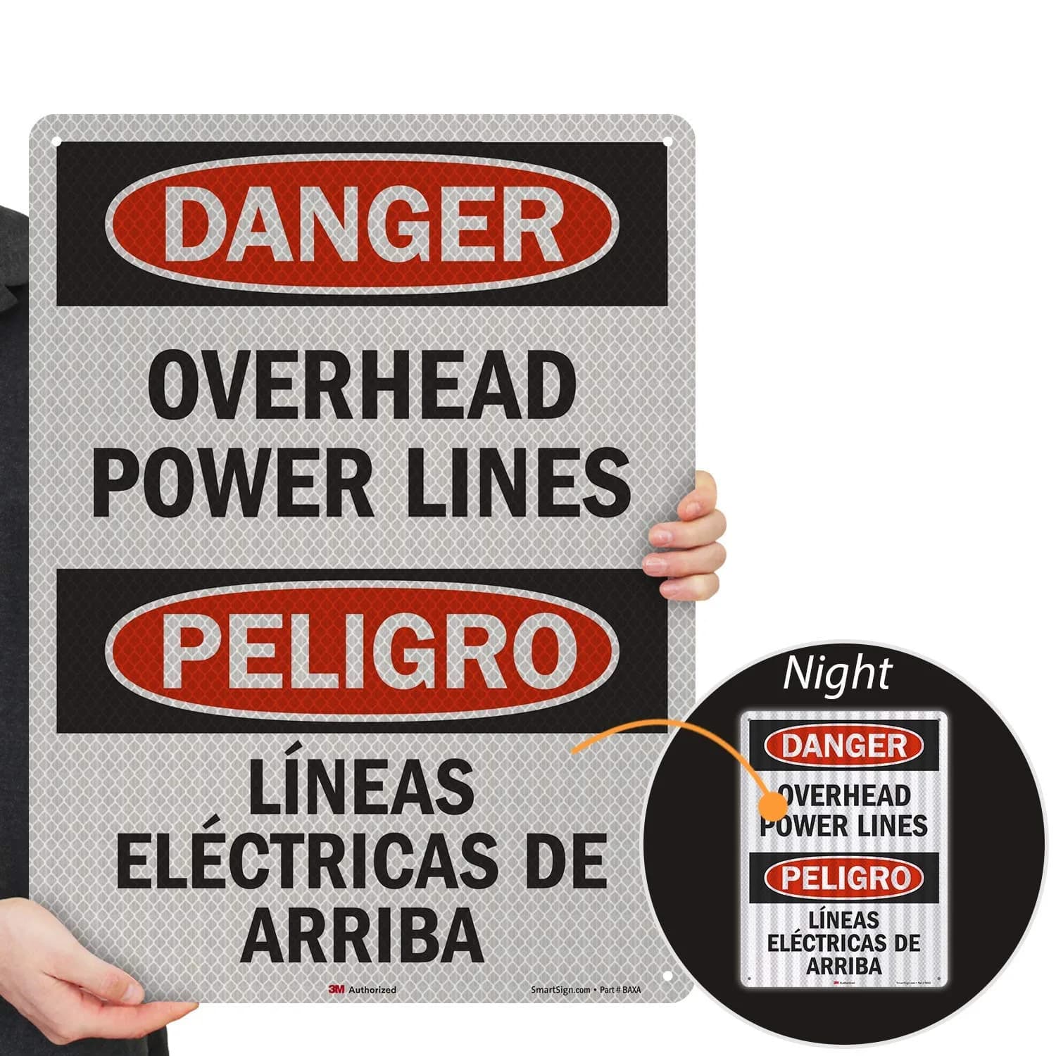 SmartSign Danger - Overhead Power Lines Sign | 18" x 24" Reflective Aluminum — Black/Red on White