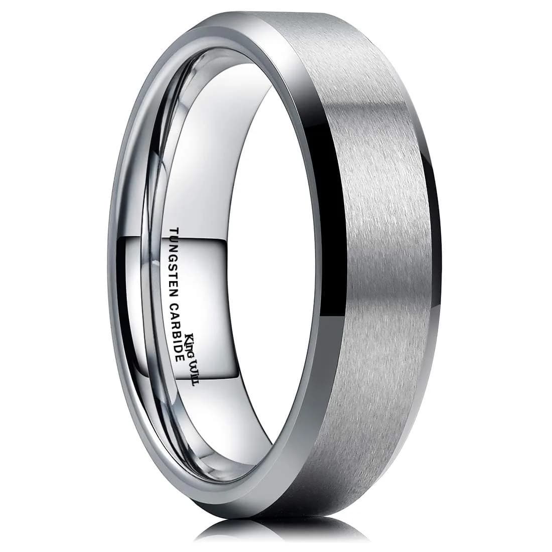King Will Silver Tungsten Wedding Band 6mm (Size 7.5) | Modern Style, Engagement & Anniversary — Silver-6mm