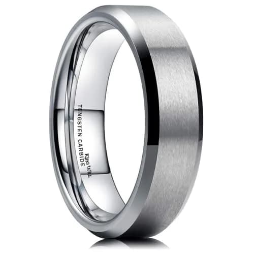 King Will Silver Tungsten Wedding Band 6mm (0.24 inches) | Modern Men's Ring for Engagement & Anniversary thumbnail 1