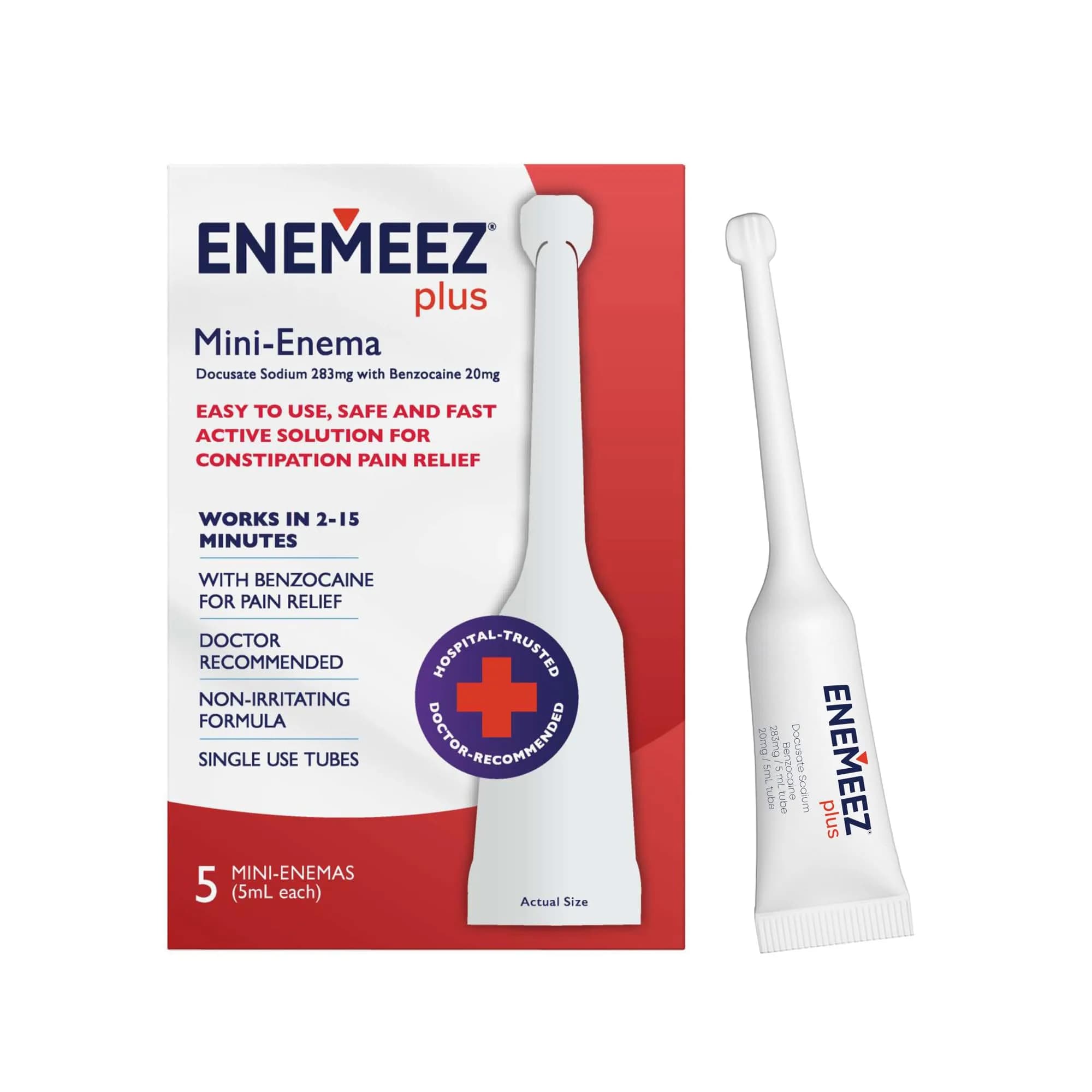 Enemeez Plus Mini-Enemas 5ml | Fast Constipation Relief with Docusate Sodium & Benzocaine - main product image
