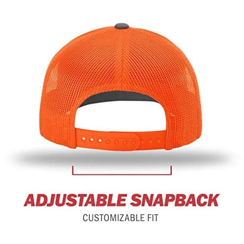 Richardson Unisex 112 Trucker Snapback Cap, Split Charcoal/Neon Orange, One Size | Breathable Mesh Backing thumbnail 4