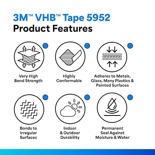 3M VHB Tape 5952 0.125 in width 5 yd length | Heavy Duty Foam Mounting Tape thumbnail 2