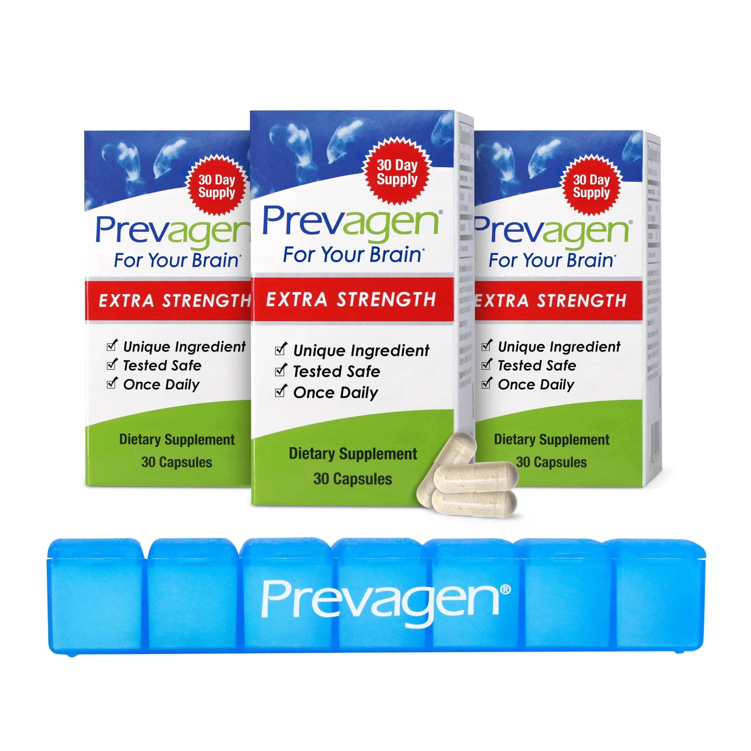 Prevagen Extra Strength with 7-Day Pill Minder, 30 Capsules, 3-Pack | Supports Brain Health & Memory