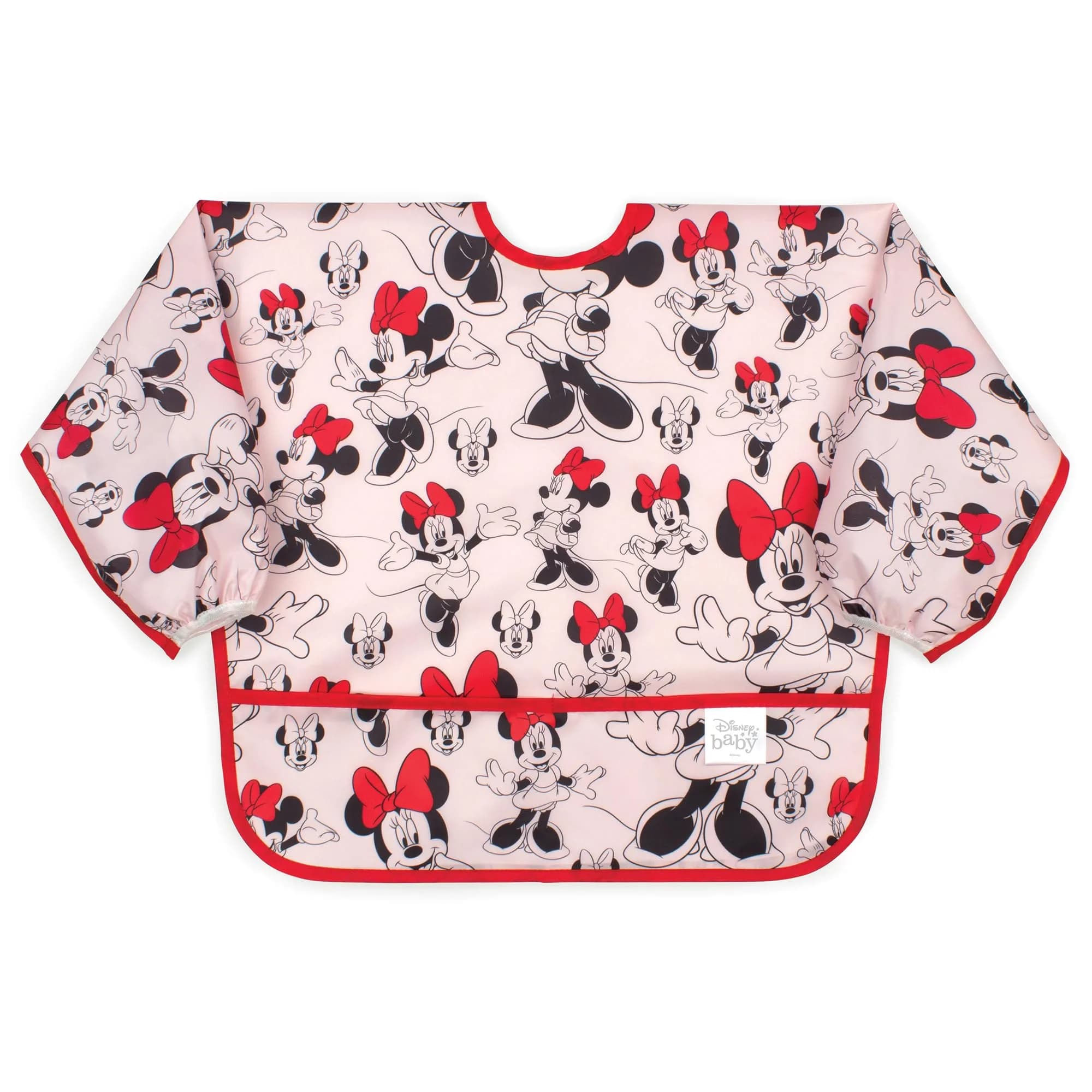 Bumkins Sleeved Bib for Babies 6-24 Months | Waterproof Fabric with Crumb Catcher Pocket, Jungle Print — G2 Minnie Mouse