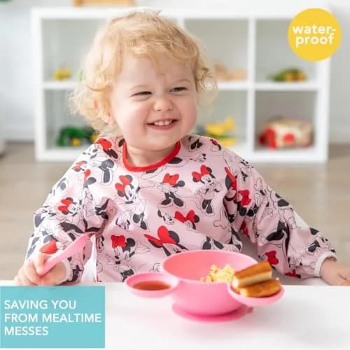 Bumkins Disney Minnie Mouse Classic Long Sleeve Bib 6-24 Months | Waterproof Fabric with Crumb Catcher thumbnail 2