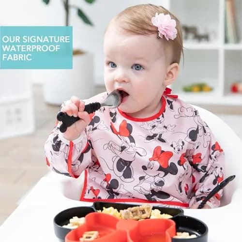 Bumkins Disney Minnie Mouse Classic Long Sleeve Bib 6-24 Months | Waterproof Fabric with Crumb Catcher thumbnail 3