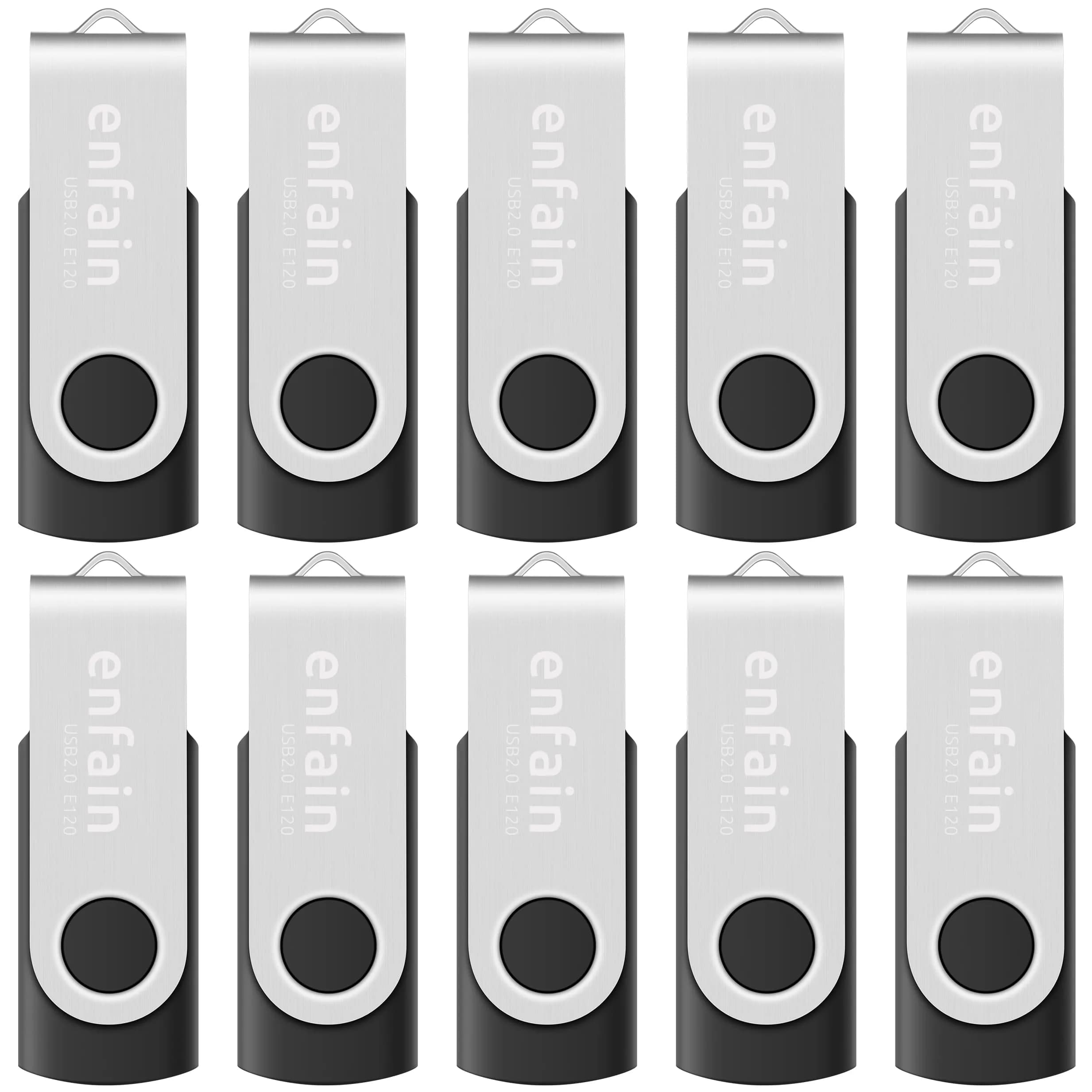Enfain 8GB USB Flash Drive 10 Pack | Reliable Data Storage with Metal Swivel Cap in Bulk