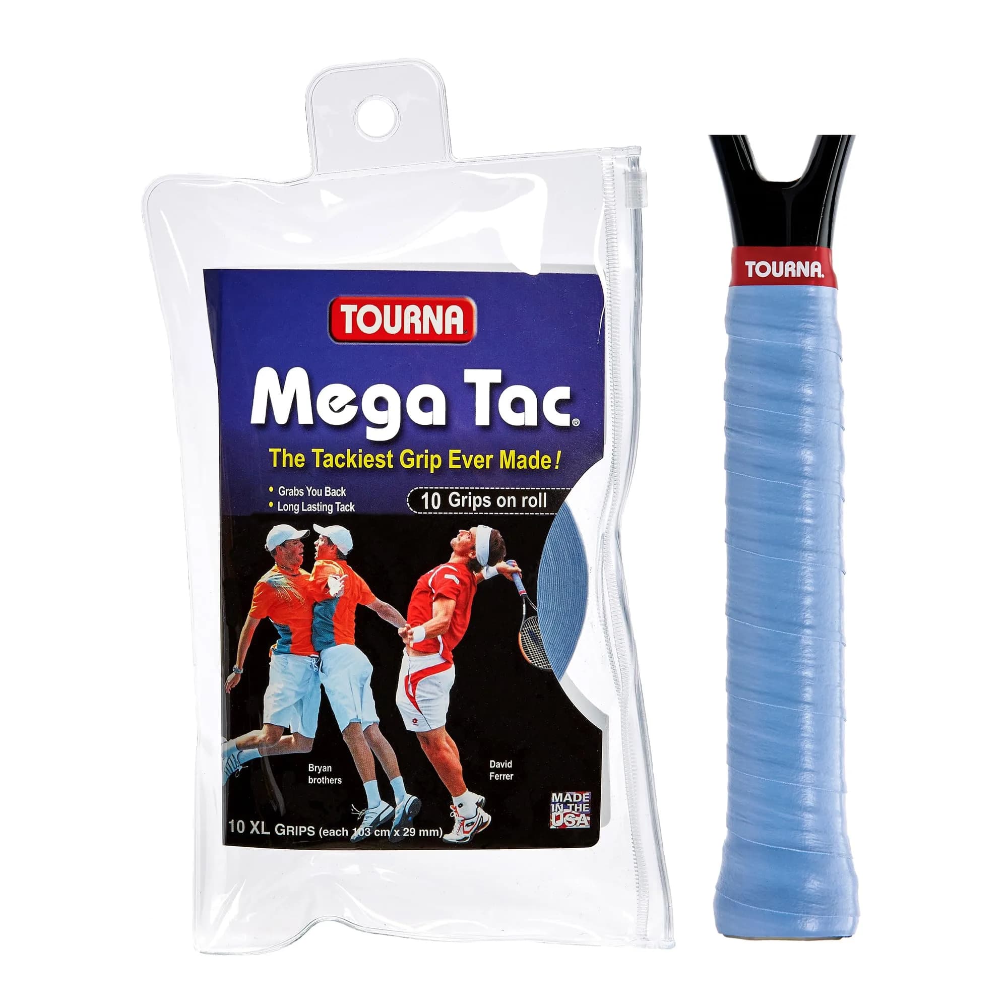 Tourna Mega Tac Extra Tacky Overgrip Black 10-Pack | Long-Lasting Tacky Feel for Tennis — Blue