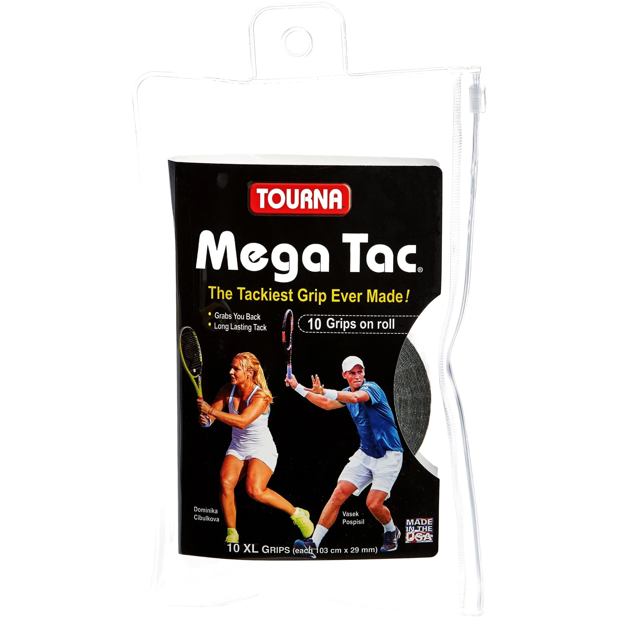 Tourna Mega Tac Extra Tacky Overgrip Black 10-Pack | Long-Lasting Tacky Feel for Tennis — Black