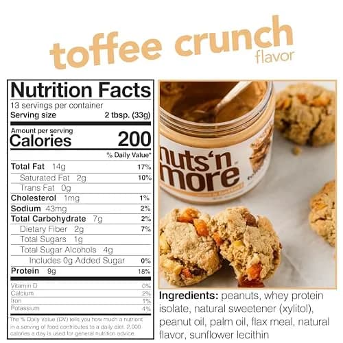 Nuts 'N More Toffee Crunch Peanut Butter Spread 15oz | High Protein, Low Sugar, Gluten Free thumbnail 2