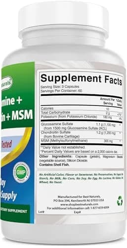 Best Naturals Glucosamine Chondroitin MSM 180 Count | Supports Joint & Cartilage Health thumbnail 6