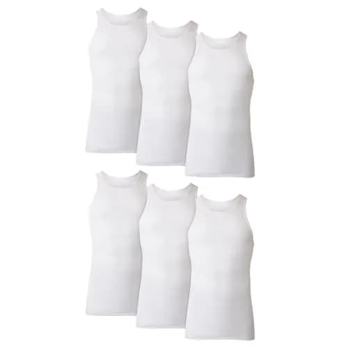 Hanes Men's White Cotton Ribbed Tank Undershirt 6-Pack | Moisture-Wicking & Breathable thumbnail 1