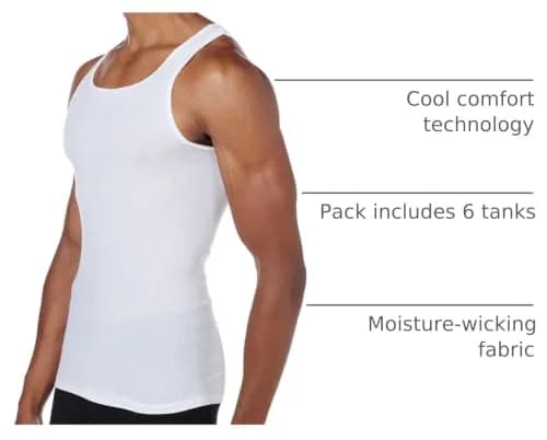 Hanes Men's White Cotton Ribbed Tank Undershirt 6-Pack | Moisture-Wicking & Breathable thumbnail 4
