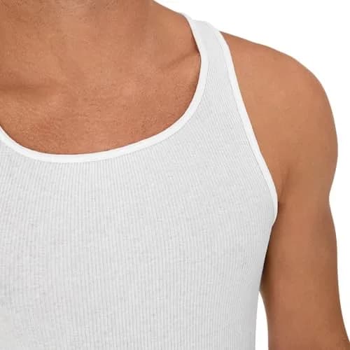 Hanes Men's White Cotton Ribbed Tank Undershirt 6-Pack | Moisture-Wicking & Breathable thumbnail 6