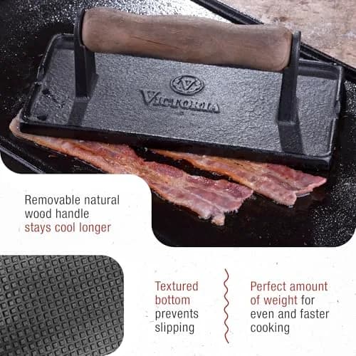 Victoria Cast Iron Panini Press, Seasoned with Kosher Certified Flaxseed Oil | Durable, Versatile & Long-Lasting thumbnail 4