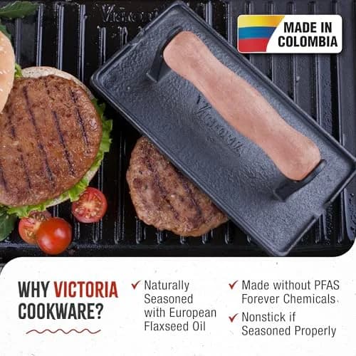 Victoria Cast Iron Panini Press, Seasoned with Kosher Certified Flaxseed Oil | Durable, Versatile & Long-Lasting thumbnail 2