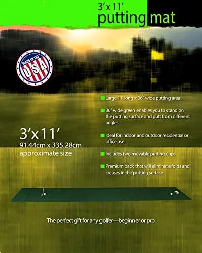 PUTT-A-BOUT Golf Putting Mat 3.05m (11 ft) x 91cm (36 in) Green | Premium Backing for Flat Surface thumbnail 2