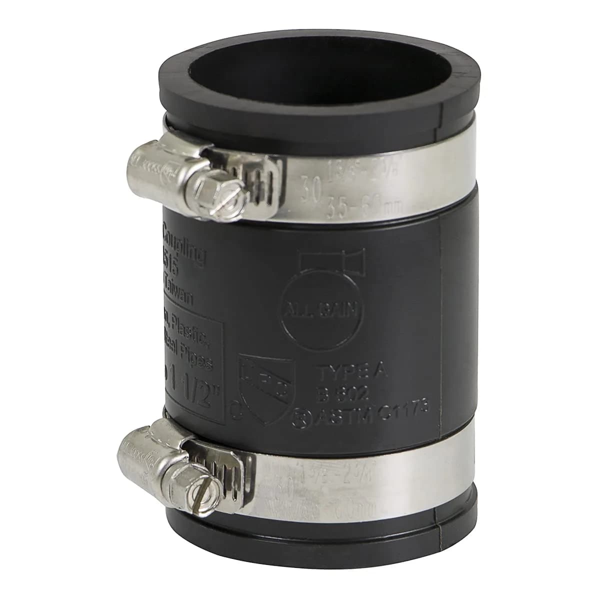 SUPPLYGIANT Flexible PVC Coupling With Stainless Steel Clamps 4 Inch (10.16 cm) | For Sewer & Plumbing Contractors — 1.5 Inch