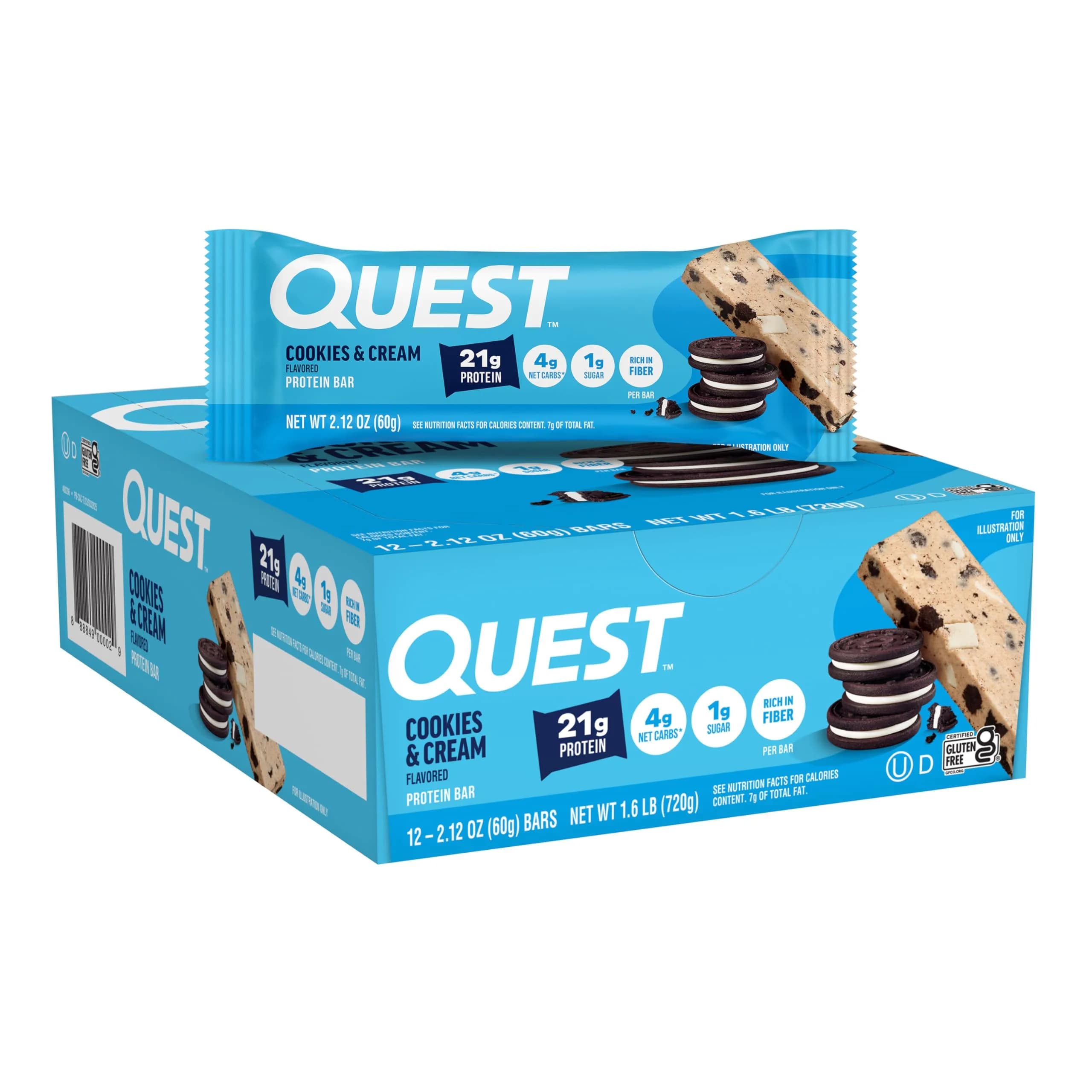 Quest Cookies & Cream Protein Bars 21g Protein 60g (12 Count)