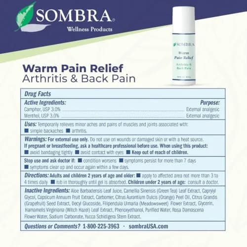 Sombra Warm Pain Relief Gel 177ml (6 Fl Oz) Roll-On | Arthritis & Back Pain Treatment thumbnail 7