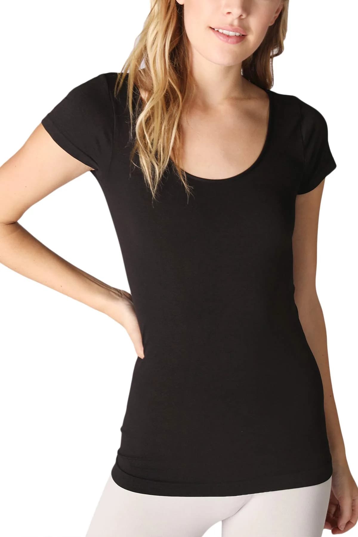 NIKIBIKI Women Seamless Cap Sleeve Scoop Neck Fitted Top, Made in USA, One Size (Red) | Versatile Seamless Tank for Women — Black