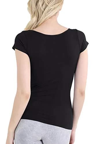 NIKIBIKI Women Seamless Cap Sleeve Scoop Neck Fitted Top | Made in USA, One Size (Black) thumbnail 5