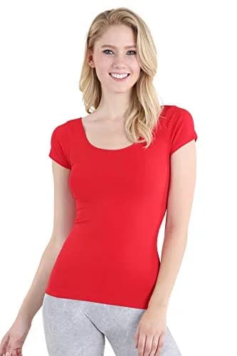 NIKIBIKI Women Seamless Cap Sleeve Scoop Neck Fitted Top, Made in USA, One Size (Red) | Versatile Seamless Tank for Women thumbnail 1