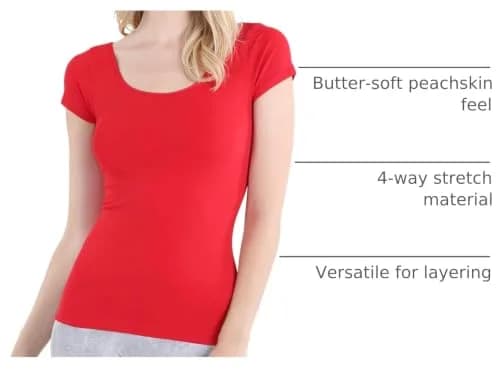 NIKIBIKI Women Seamless Cap Sleeve Scoop Neck Fitted Top, Made in USA, One Size (Red) | Versatile Seamless Tank for Women thumbnail 4