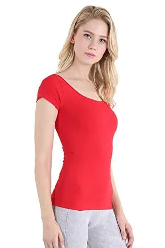 NIKIBIKI Women Seamless Cap Sleeve Scoop Neck Fitted Top, Made in USA, One Size (Red) | Versatile Seamless Tank for Women thumbnail 2