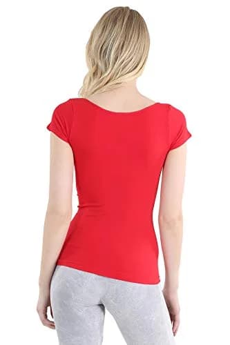 NIKIBIKI Women Seamless Cap Sleeve Scoop Neck Fitted Top, Made in USA, One Size (Red) | Versatile Seamless Tank for Women thumbnail 3