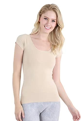 NIKIBIKI Women Seamless Cap Sleeve Scoop Neck Fitted Top | Made in USA, One Size (Stone) thumbnail 1
