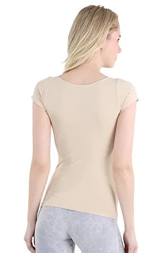 NIKIBIKI Women Seamless Cap Sleeve Scoop Neck Fitted Top | Made in USA, One Size (Stone) thumbnail 3