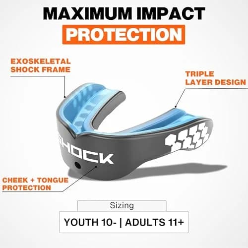 Shock Doctor Gel Max Youth Mouth Guard with Strap, Blue, Unflavored, 1 Count | Heavy Duty Protection & Custom Fit thumbnail 2
