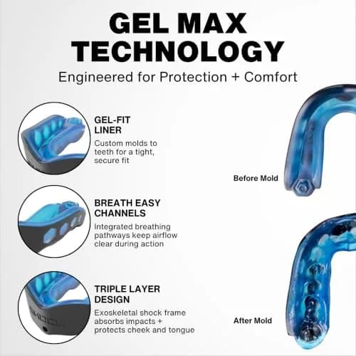 Shock Doctor Gel Max Youth Mouth Guard with Strap | Heavy Duty Protection & Custom Fit thumbnail 5