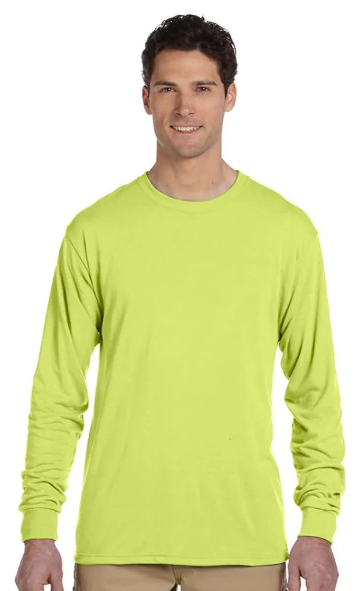 Jerzees Dri-Power® Performance Long Sleeve T-Shirt Safety Green | Moisture & Odor Control - main product image