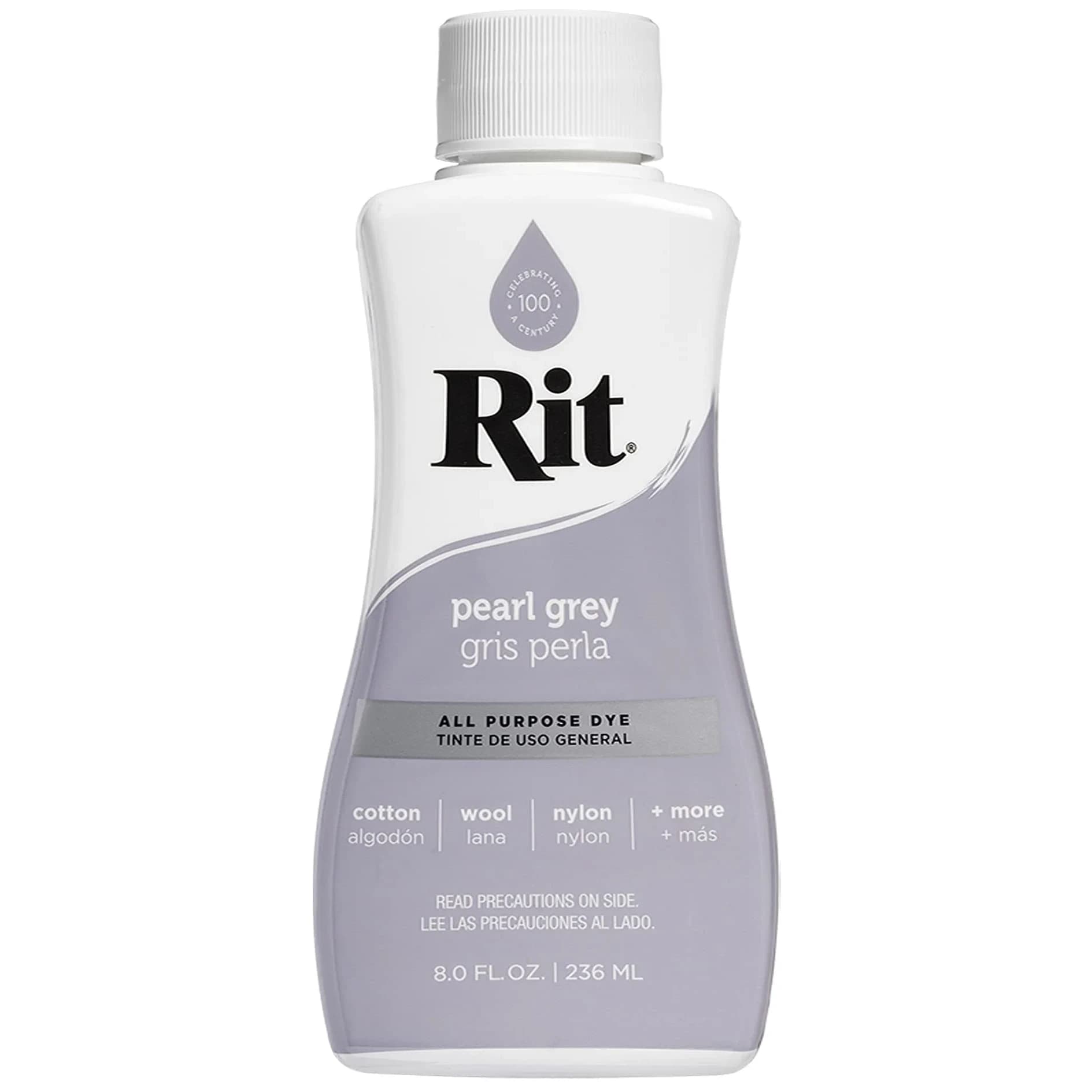 Rit All-Purpose Liquid Fabric Dye, Pearl Gray 237ml (8 Fl Oz) | Concentrated Formula for Cotton, Linen, Silk, Wool, Rayon, Nylon